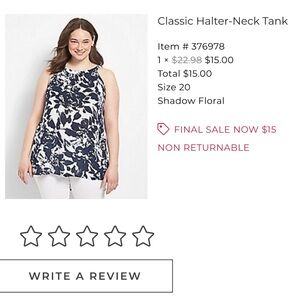 Lane Bryant Blue and White Tank Top Relaxed Sleeveless Style